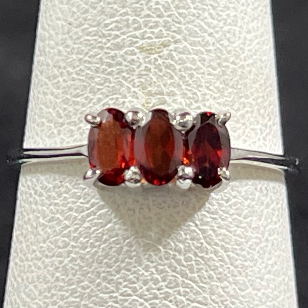 Garnet 3-Stone Sterling Silver Ring